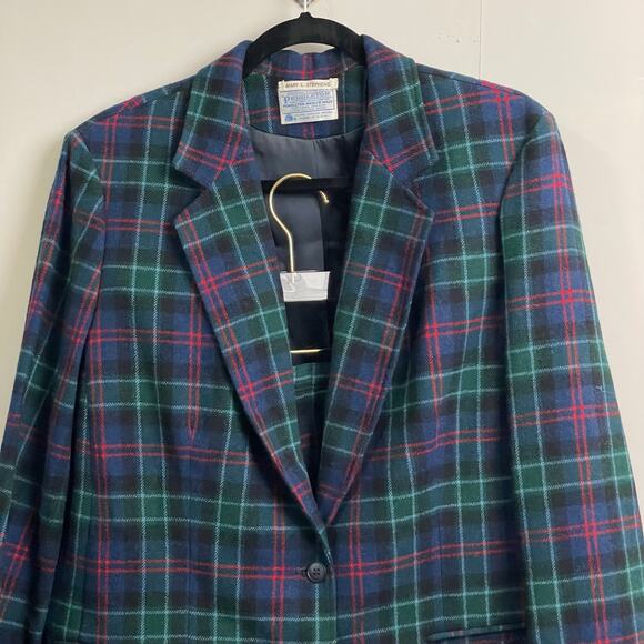 (2) Pendleton L/XL blazer skirt set plaid wool fall blue green dark academia - Picture 2 of 14